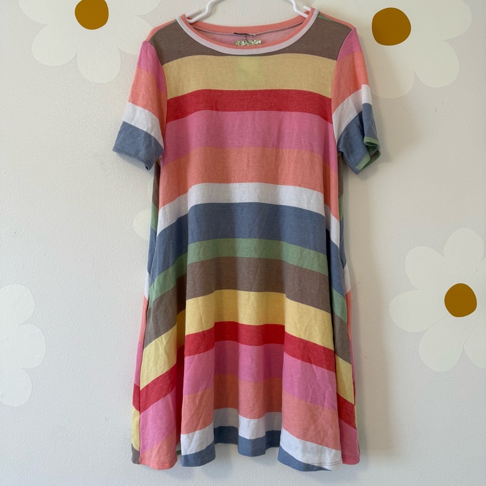 NWT JODIFL Colorful Rainbow Striped Mini Swing Dress - Picture 4 of 7